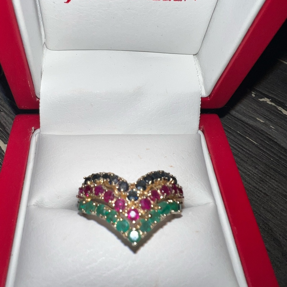 ✨STUNNING✨ 14K YG NATURAL RUBY/EMERALD/SAPPHIRE RING